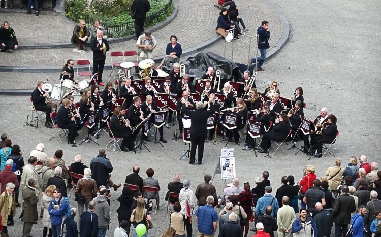 East Grinstead Concert Band performing in the Market Square of Brugges, Belgium.